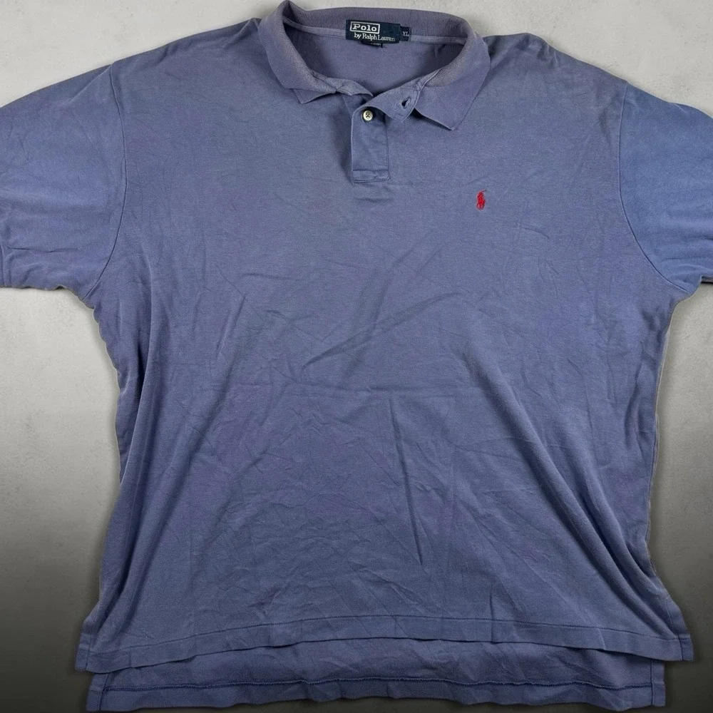 Vintage Polo Ralph Lauren Mens XL Blue Jersey Knit Polo Red Pony Faded